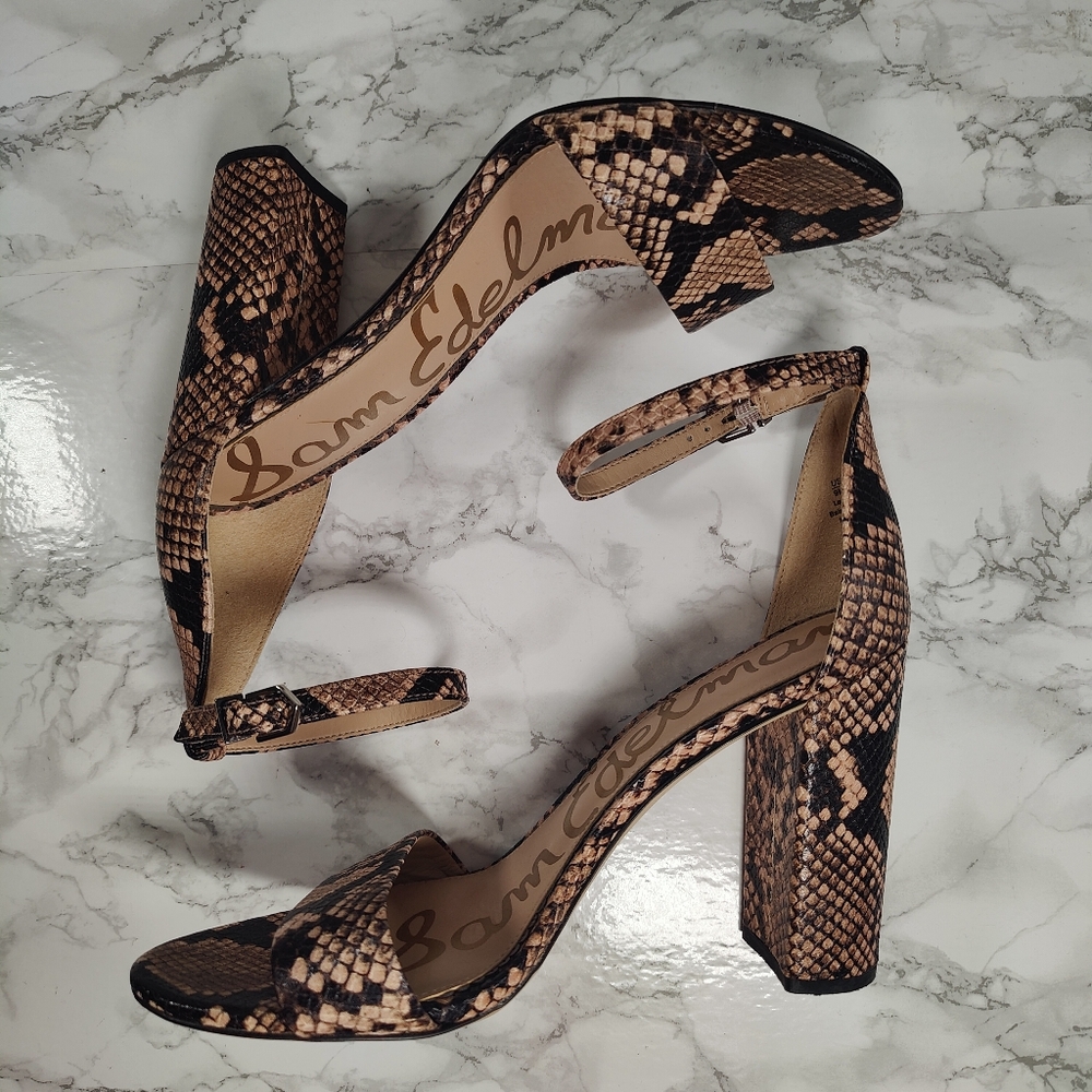 Sam Edelman Yaro Snakeskin Open Toe Heels Size 9 - Picture 5 of 8
